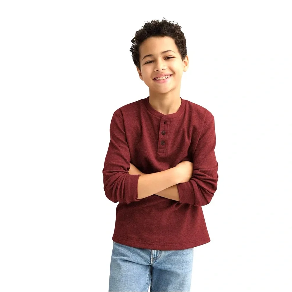 Sonoma Boys Supersoft Thermal Henley Shirt- Plum Size Large 14/16